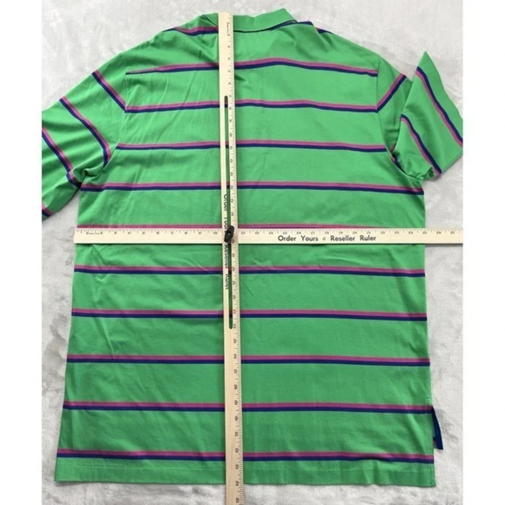 Polo Golf Ralph Lauren Polo Shirt Men XL Green Stripes Regular Hi-Low Slit Pima